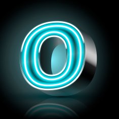 3d blue neon light letter O