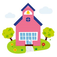 Cartoon school building with garden isolated on white N2