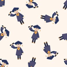 graduate student cartoon seamless pattern background