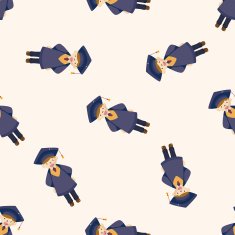 graduate student cartoon seamless pattern background N5
