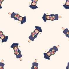 graduate student cartoon seamless pattern background N7