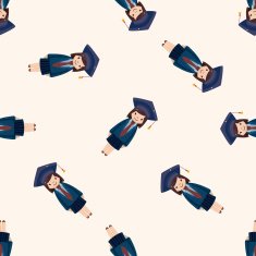 graduate student cartoon seamless pattern background N8