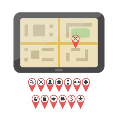 GPS device with geo pin icons N2