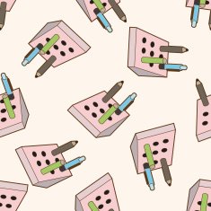 stationary pen holder cartoon seamless pattern background