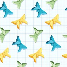Seamless pattern from origami butterflies on a plaid background N2