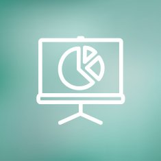 Roller screen with pie graph thin line icon N2