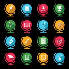 Set of educational icons on globe design