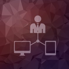 Man with monitor and tablet in flat style icon