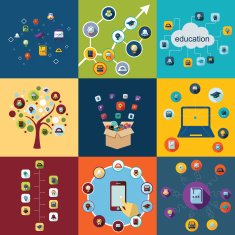 Flat concept set modern design with shadow education icons N6