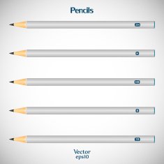 Set gray wooden detailed smooth of realistic pencils isolated