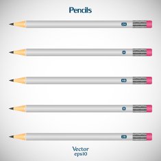 Set wooden detailed smooth of realistic pencils with eraser isolated