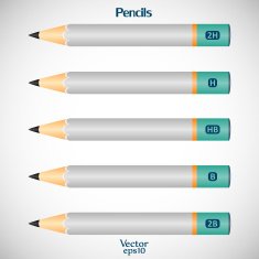 Set wooden detailed smooth pencils isolated on gray background