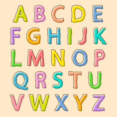 Colored alphabet letters with bloated outline
