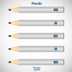Set gray wooden detailed smooth pencils isolated on background
