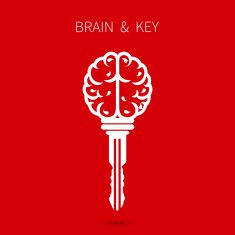 Creative brain sign with key symbol Key of success