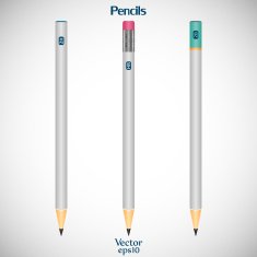 Set various wooden detailed sharpened smooth of realistic pencils isolated