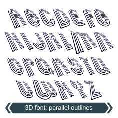 3d retro typeset with lines in rotation vector uppercase letters