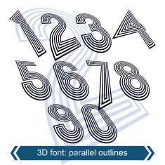 Dimensional move numbers vector line retro style geometric font