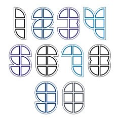 Rounded bright technical numbers created from sections and parts