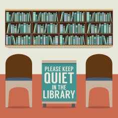 Reading Seats In Front Of A Bookcase With Forbidden Poster
