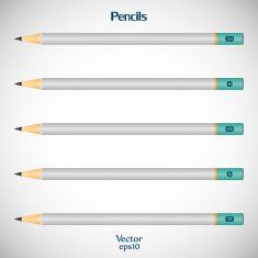 Set wooden detailed smooth of realistic pencils isolated