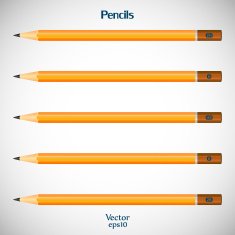 Set wooden detailed of realistic pencils with eraser isolated