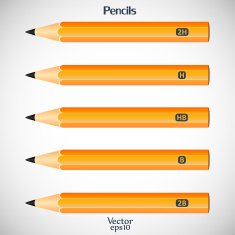 Set yellow wooden detailed pencils isolated on gray background