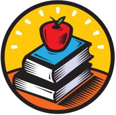 School books and red apple