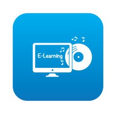 E-learning symbol design on blue button clean vector