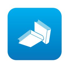 Books symbol design on blue button clean vector
