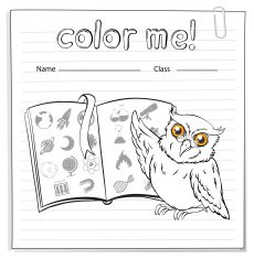 Worksheet showing an owl and a book