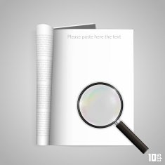 Open paper magazine with magnifying