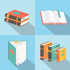 Vector book signs and symbols - education concepts in flat