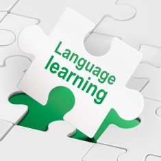 language learning on white puzzle pieces