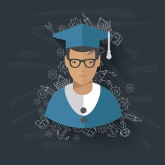 Student on blackboard background vector N2