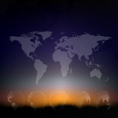 World map with dotted globes abstract blurred background vector N4