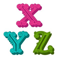 Doodle of colorful Antiqua alphabet letters
