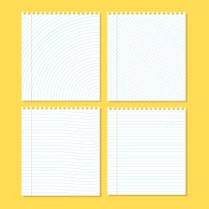 Four different pieces of paper on a yellow