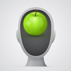 Green apple inside head silhouette