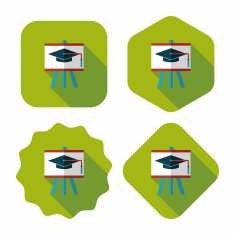 Graduation cap on the board flat icon with long shadow