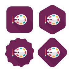Art palette with paint brush flat icon long shadow N18