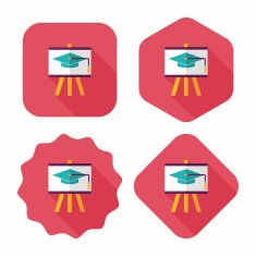 Graduation cap on the board flat icon with long shadow N2