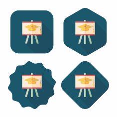 Graduation cap on the board flat icon with long shadow N3