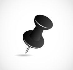 Black pushpin on a white background with shadow vector illustration