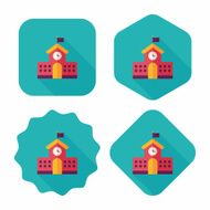 School building flat icon with long shadow eps10 N18