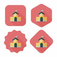 School building flat icon with long shadow eps10 N19