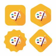 Art palette with paint brush flat icon long shadow N21