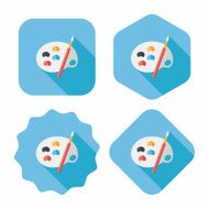 Art palette with paint brush flat icon long shadow N22