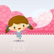 Cute girl playing hopscotch Schoolgirl illustration vector cartoon happy N2