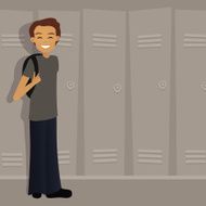 Boy at school by lockers